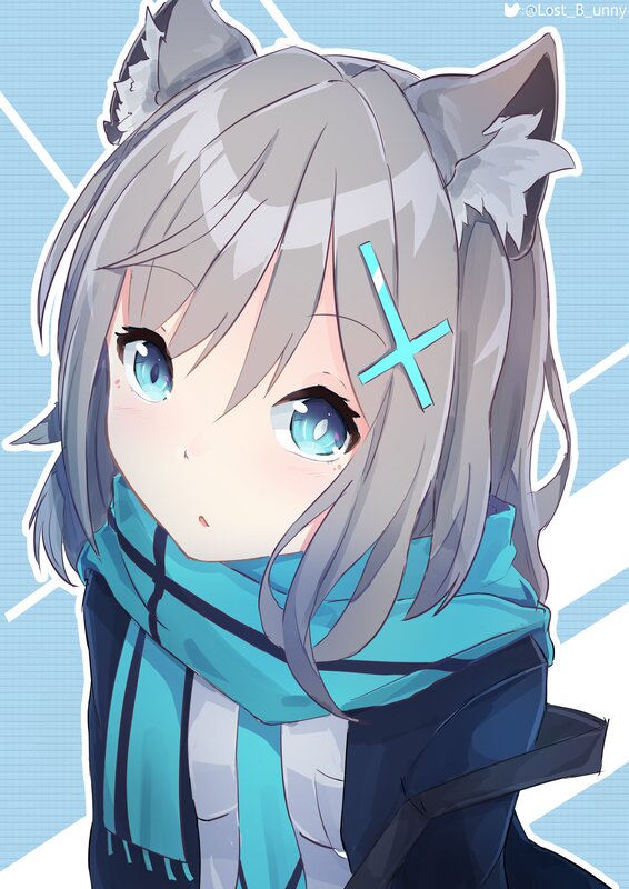 Anime Girl with Wolf Ears — Gray, Calm, Digital Art, Scarf