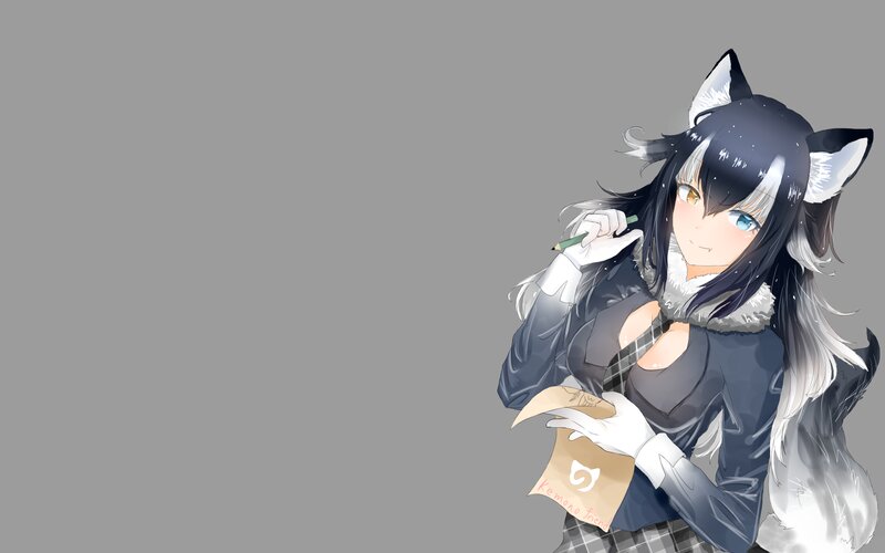 Anime Girl with Wolf Ears — Gray, Calm, Digital Art