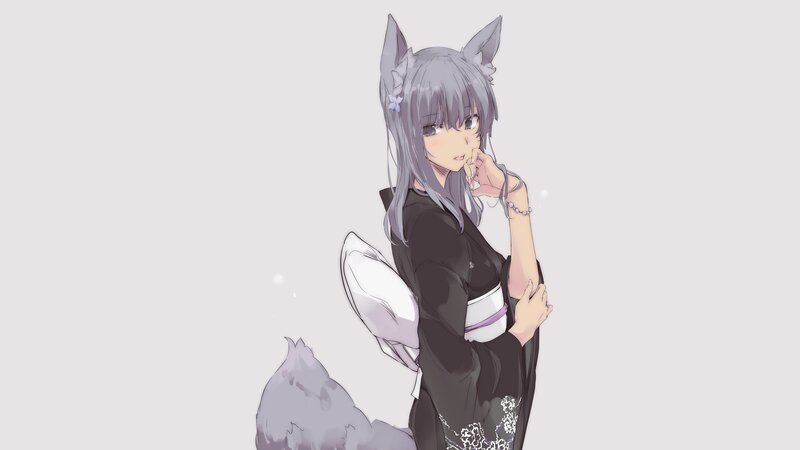 Anime Girl with Wolf Ears — Gray, Calm