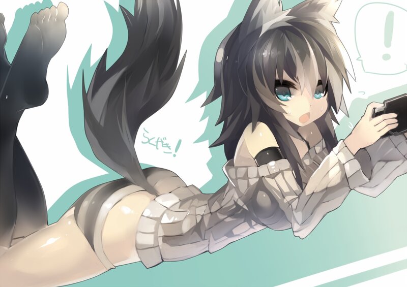 Anime Girl with Wolf Ears — Gray, Playful