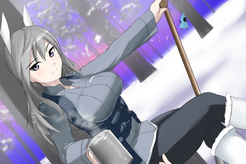 Anime Girl with Wolf Ears — Gray