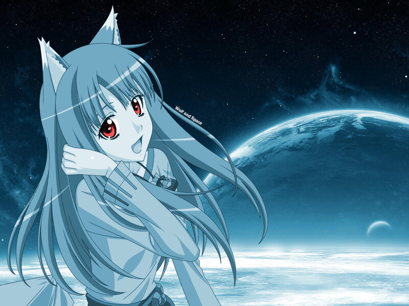 anime girl with wolf ears in space