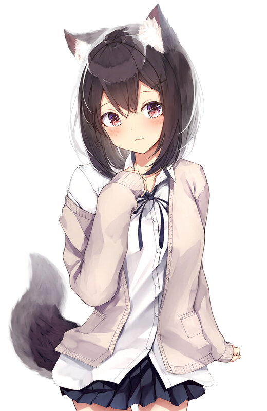 Anime Girl with Wolf Ears — White, Calm, Digital Art