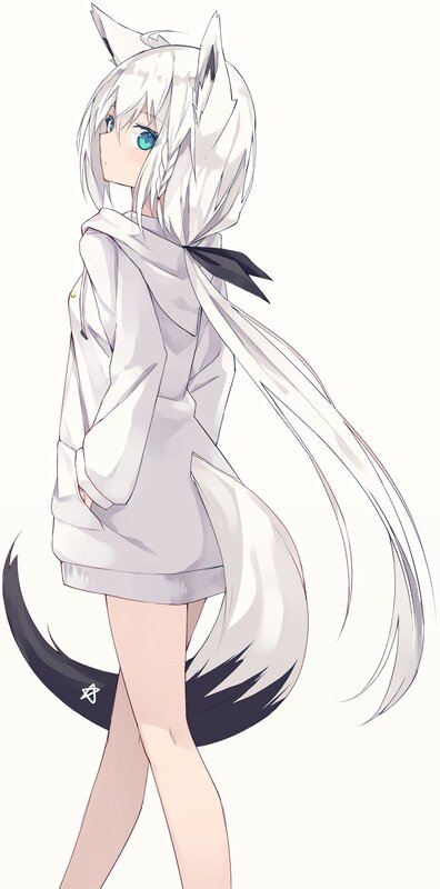 Anime Girl with Wolf Ears — White, Calm