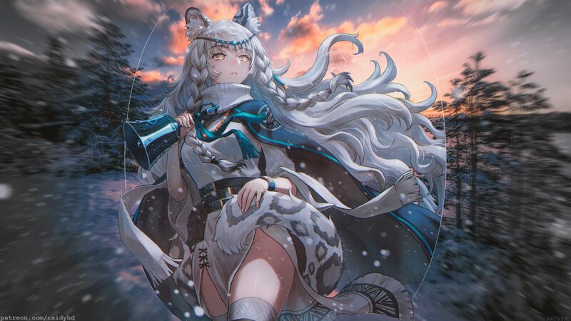 Anime Girl with Wolf Ears — White, Dramatic, Winter