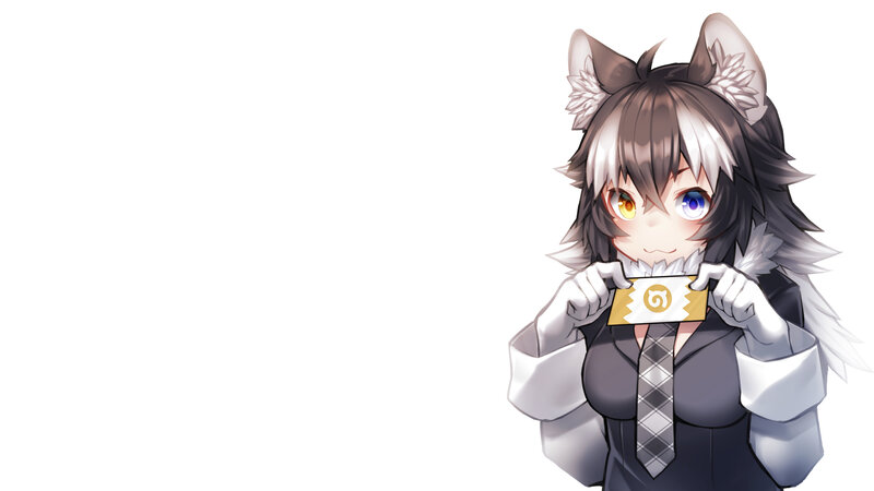 Anime Girl with Wolf Ears — White, Neutral, Digital Art