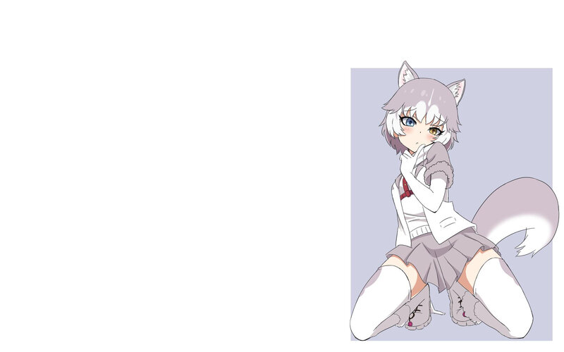 Anime Girl with Wolf Ears — White, Neutral