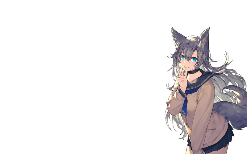 Anime Girl with Wolf Ears — White, Playful, Wolf Ears