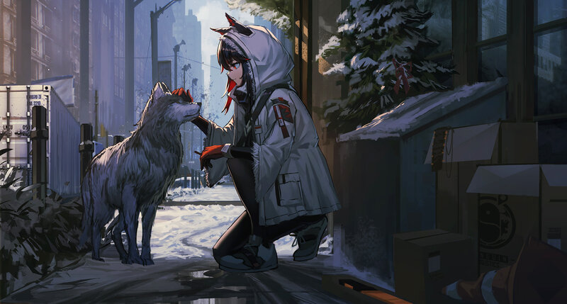Anime Girl with Wolf — Gray