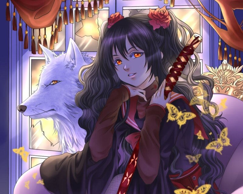 Anime Girl with Wolf — Purple, Dramatic