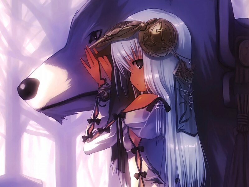 Anime Girl with Wolf — Purple