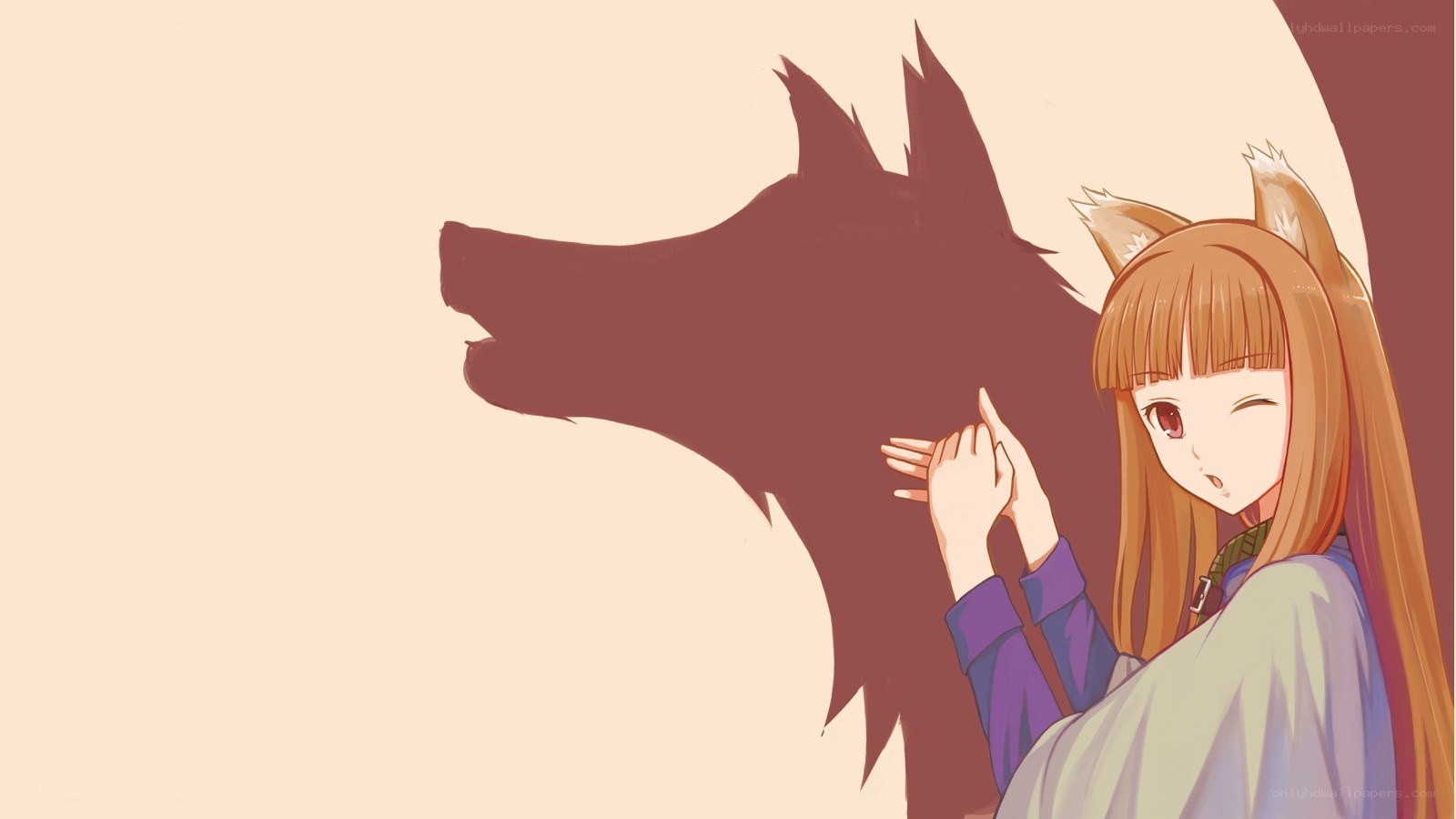 anime girl with wolf shadow