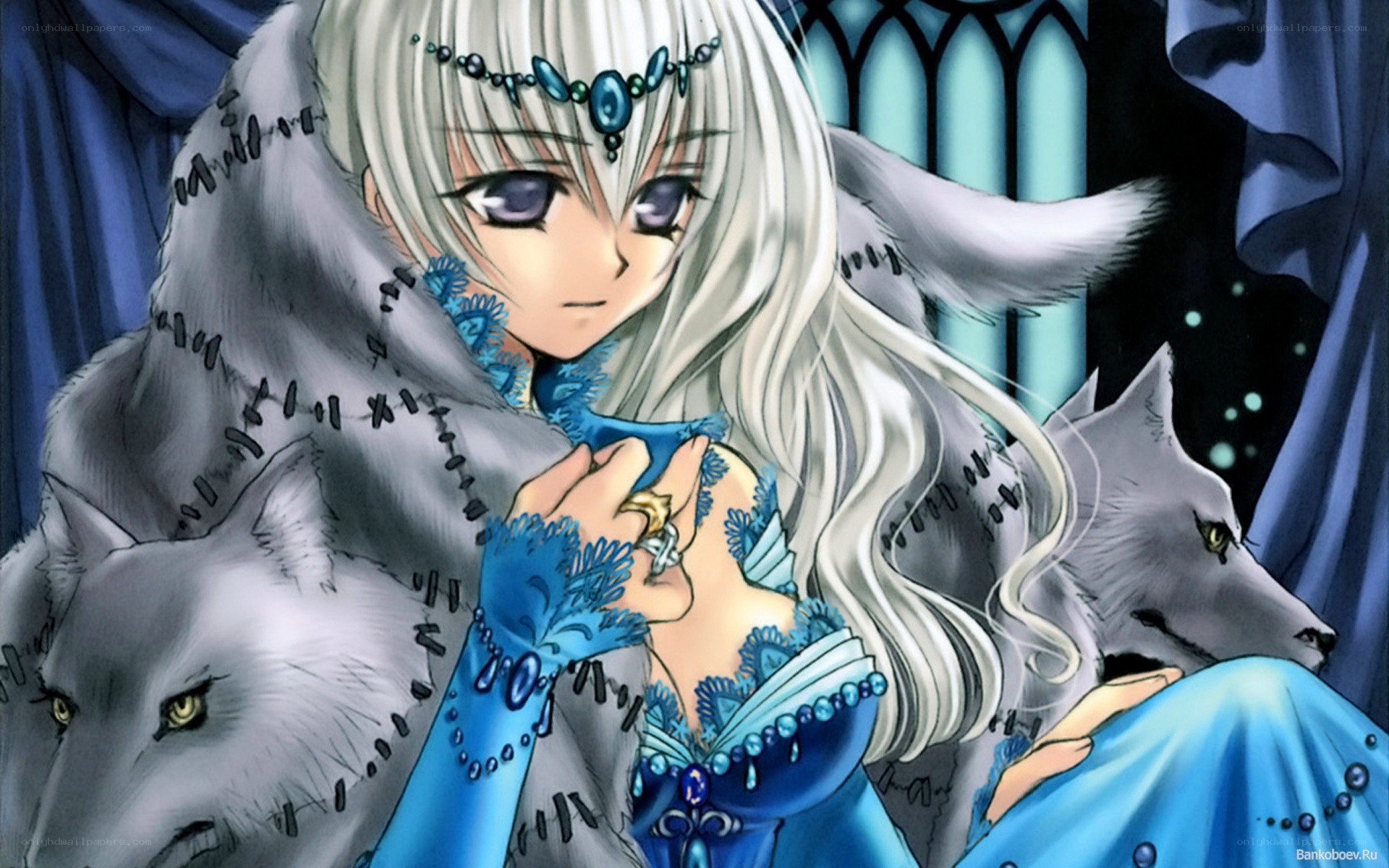 anime girl with wolves