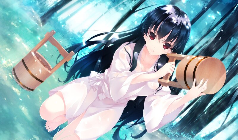 anime girl with wooden buckets