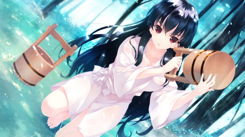 anime girl with wooden buckets