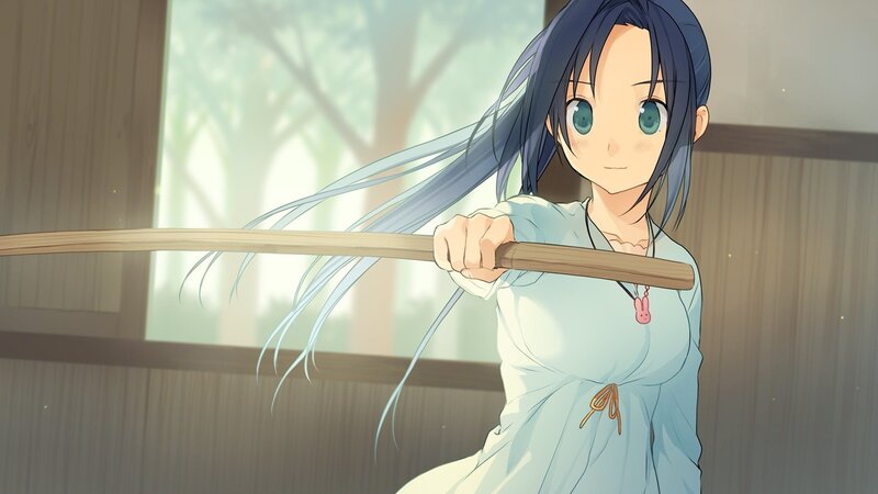 anime girl with wooden stick