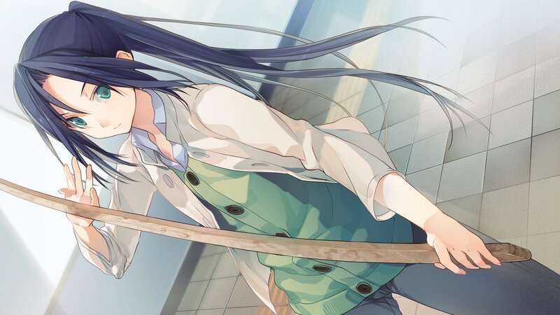 anime girl with wooden stick