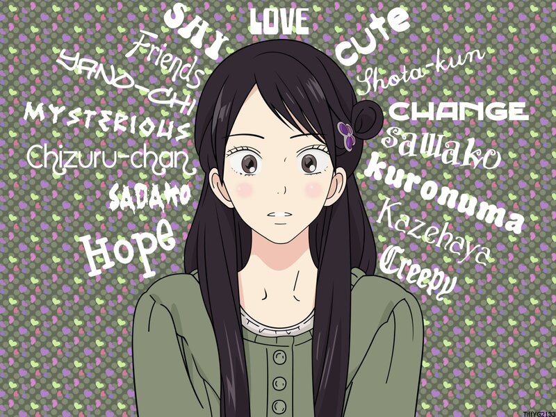 anime girl with words around her