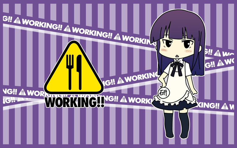 anime girl with working sign