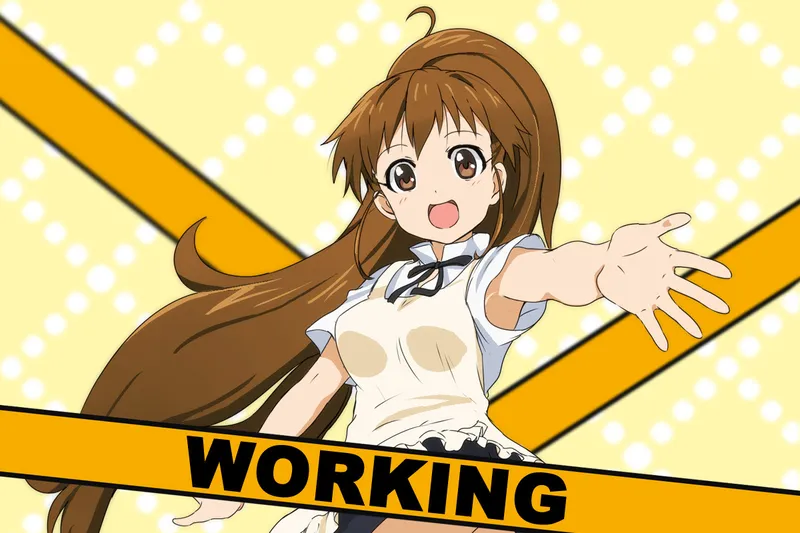 anime girl with working sign