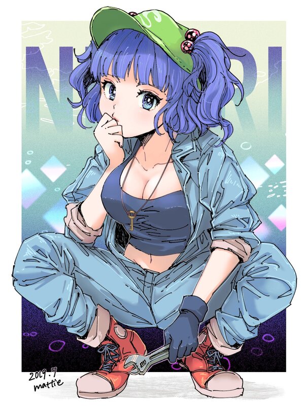 Anime Girl with Wrench — Blue, Playful