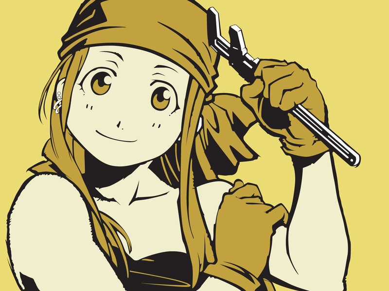 Anime Girl with Wrench — Yellow