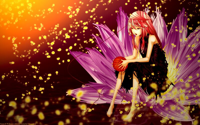 Anime girl with yarn on flower