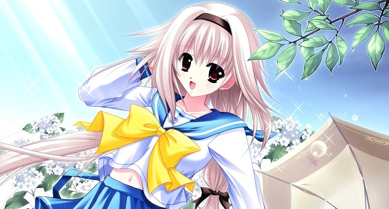Anime Girl with Yellow Bow — Blue