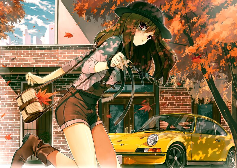 Anime girl with yellow car