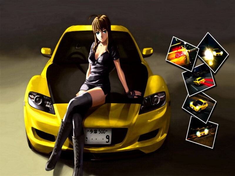 anime girl with yellow car