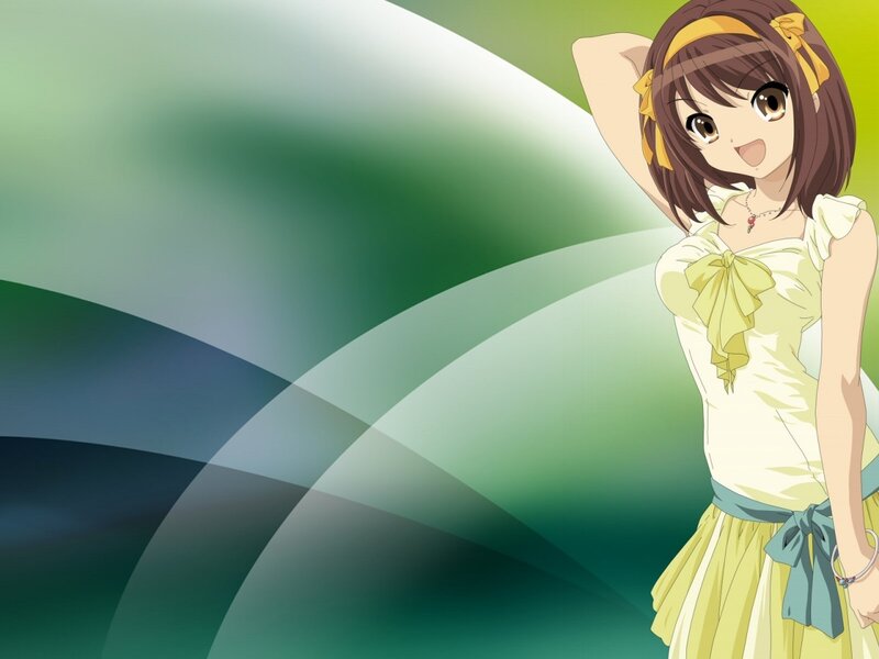 Anime Girl with Yellow Dress — Green, Cheerful