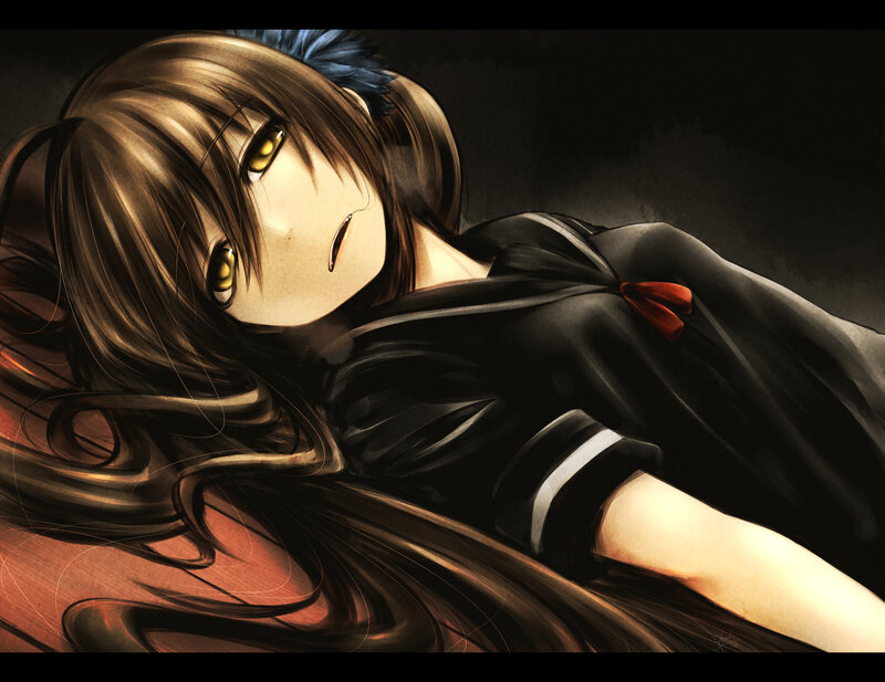 Anime Girl with Yellow Eyes — Black