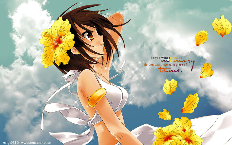 anime girl with yellow flower