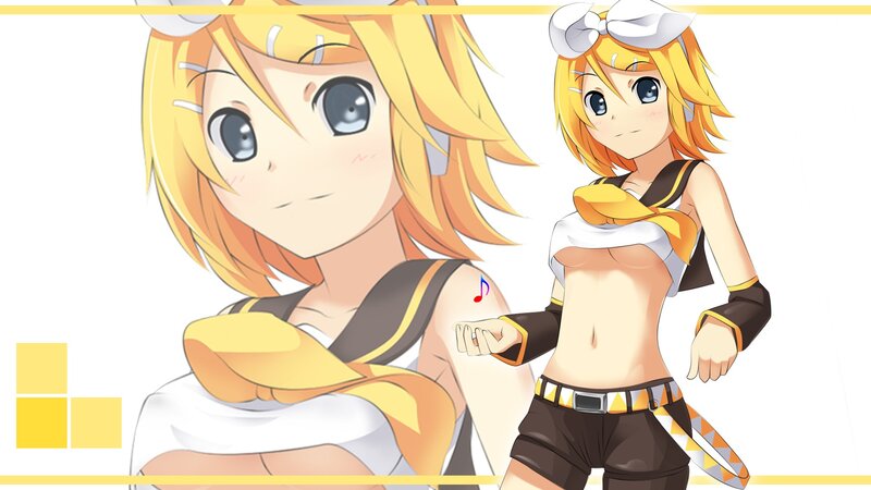 Anime Girl with Yellow Hair — Playful, Music Note