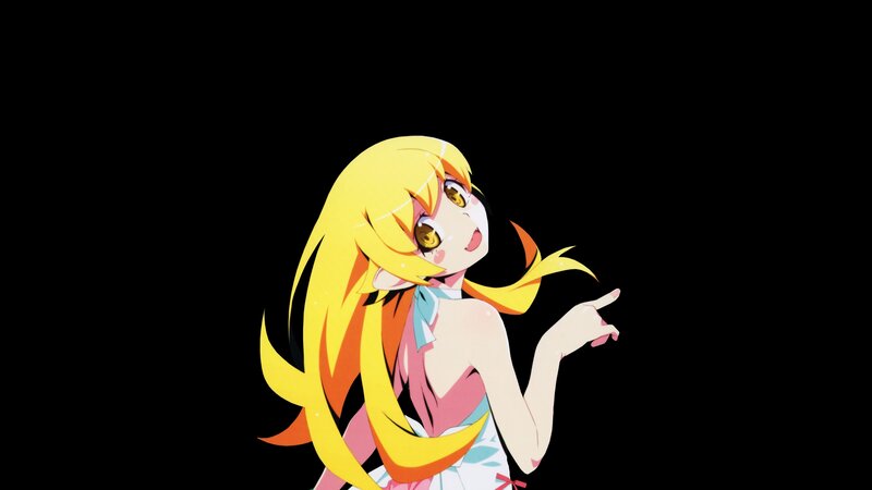 Anime Girl with Yellow Hair — Playful, Pointing Hand