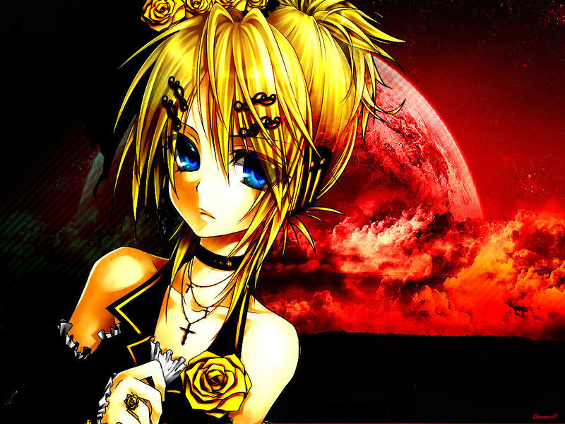 Anime Girl with Yellow Hair — Red, Dramatic
