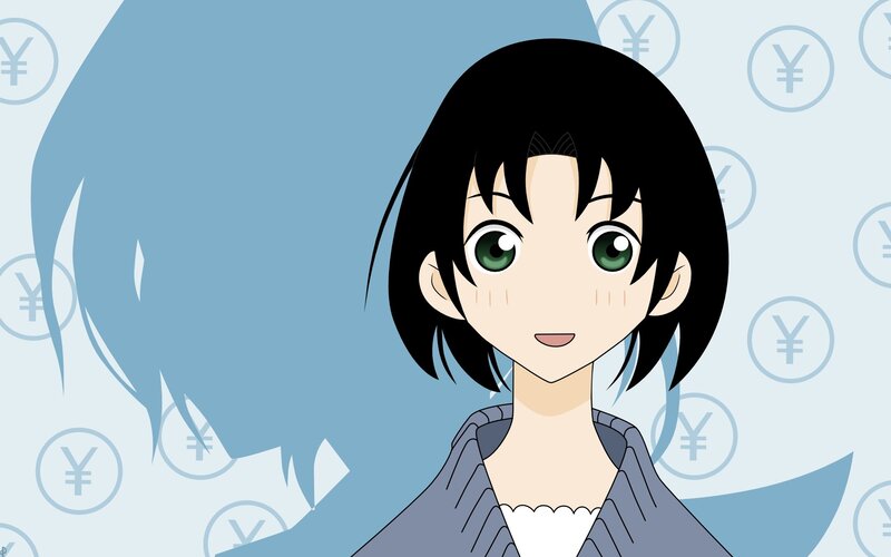 anime girl with yen symbols