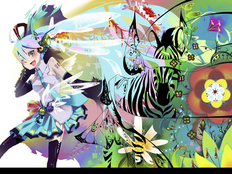 anime girl with zebra and flowers