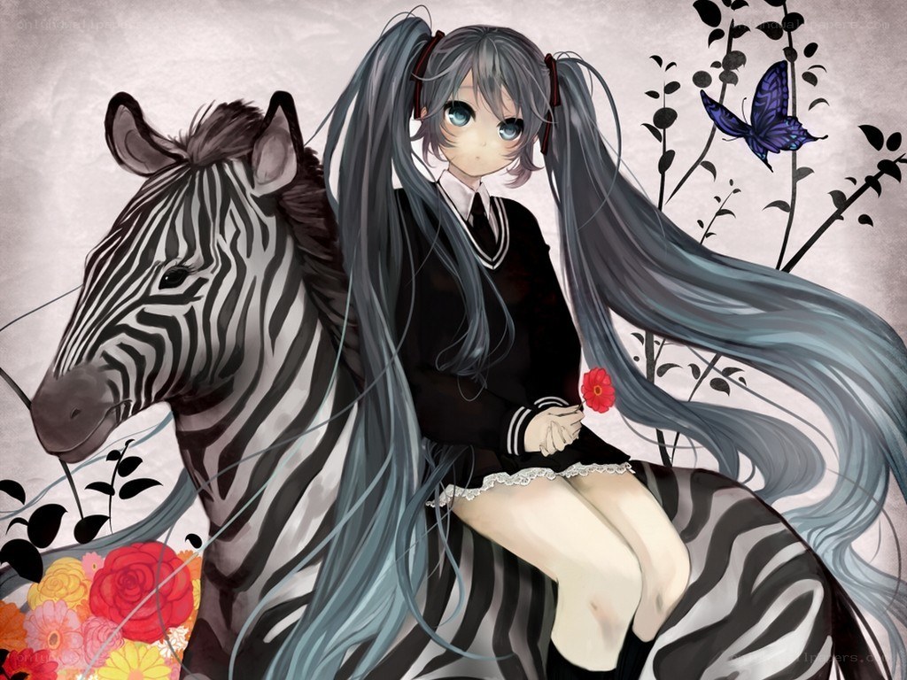 Anime girl with zebra