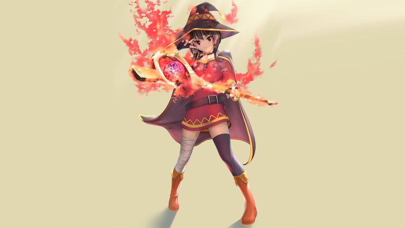 Anime Girl Wizard — Red, Dramatic, Digital Art