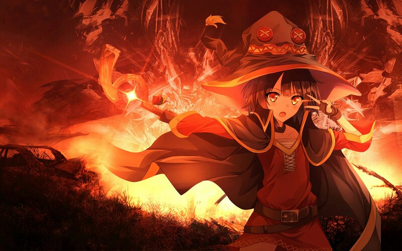 Anime Girl Wizard — Red, Dramatic, Magic Wand