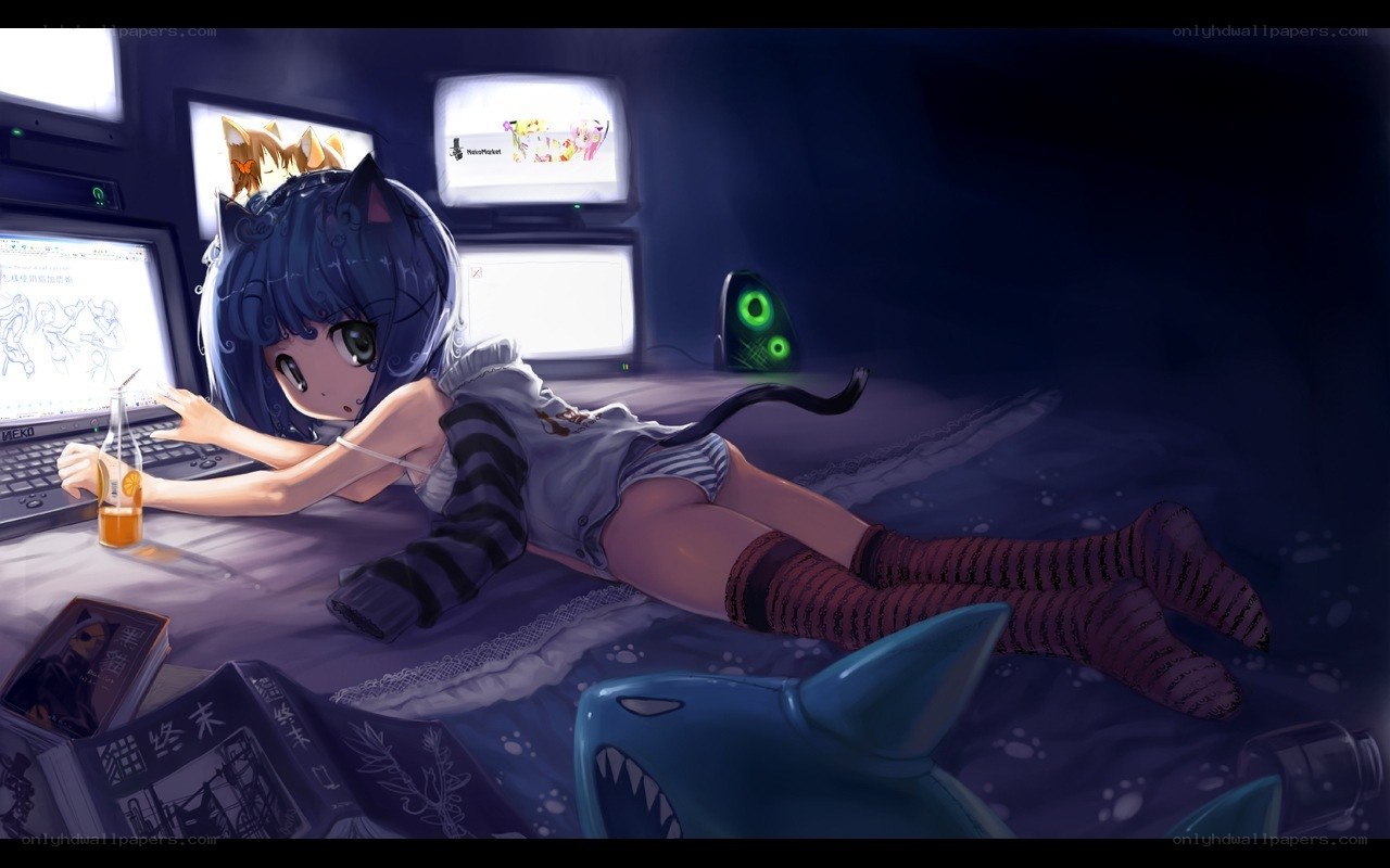 anime girl working on computer