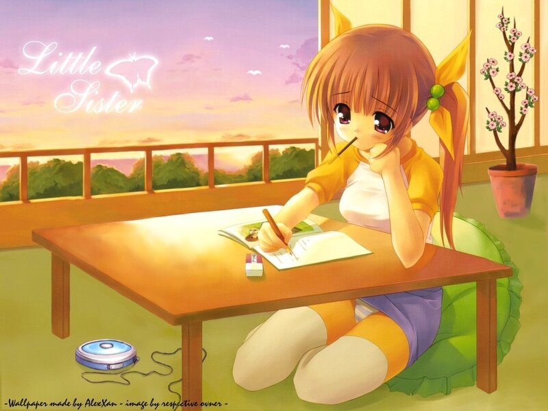 Anime girl writing at desk