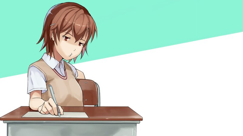 anime girl writing at desk