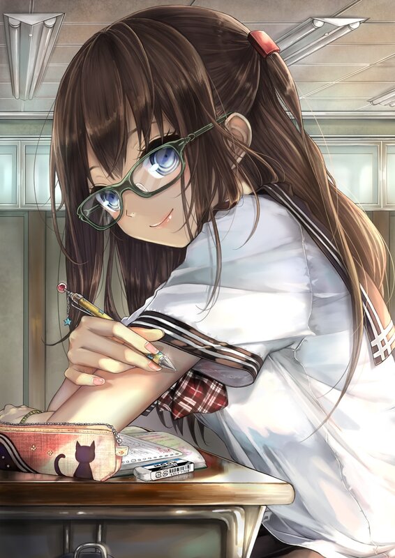Anime girl writing at desk