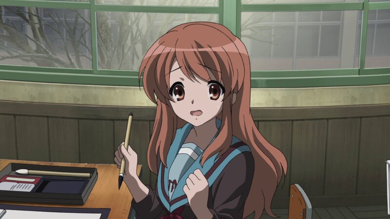 anime girl writing at desk