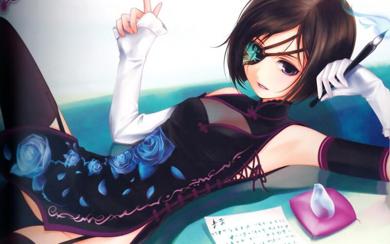 Anime Girl Writing — Black