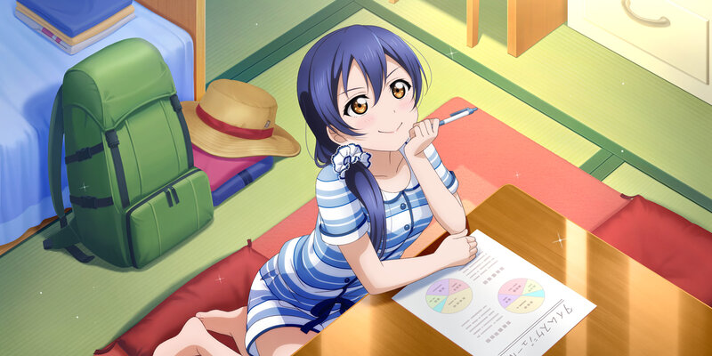 Anime Girl Writing — Blue, Calm, Afternoon, Backpack
