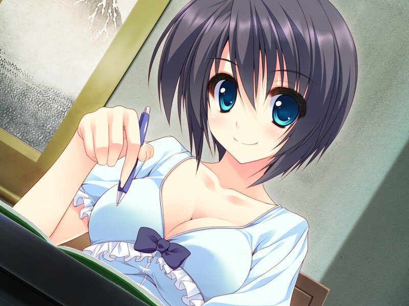 Anime Girl Writing — Blue, Calm