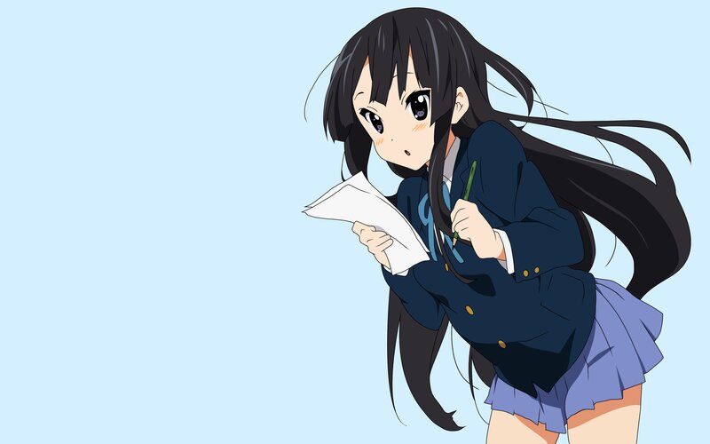 Anime Girl Writing — Blue, Focused, School Uniform